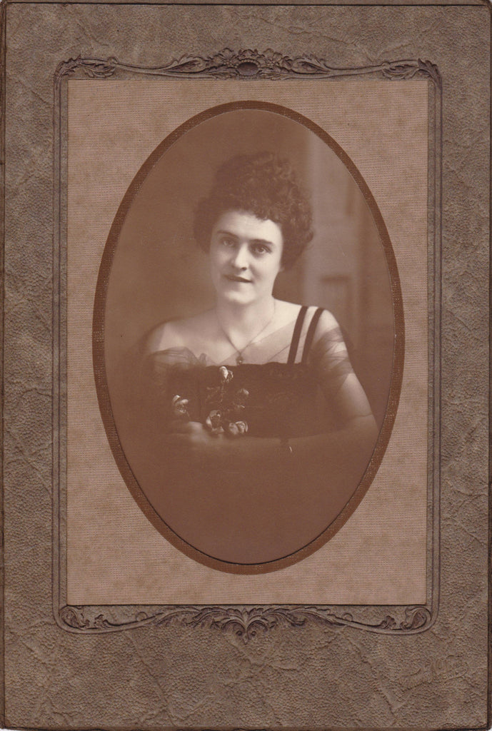 Pretty Posies- 1920s Antique Photograph- Wilting Flowers- Beautiful Woman- Glamour Portrait- Found Photo- Paper Frame- Vernacular Ephemera
