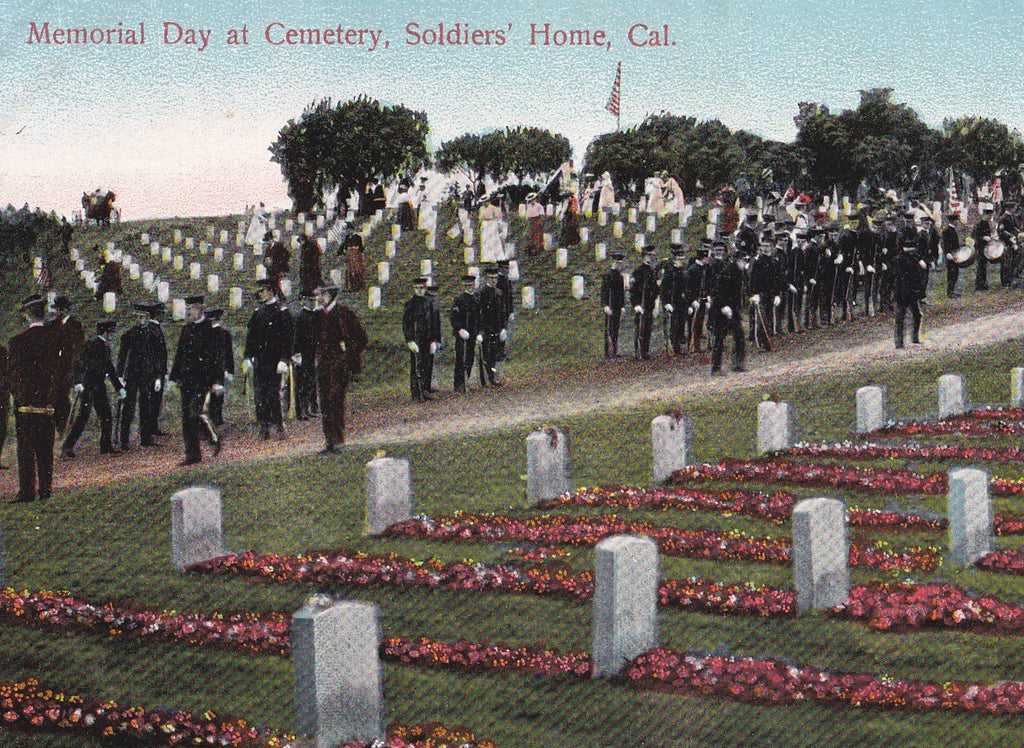 Memorial Day at Cemetery- 1900s Antique Postcard- Soldier's Home- California Graveyard- Post Fund- Used