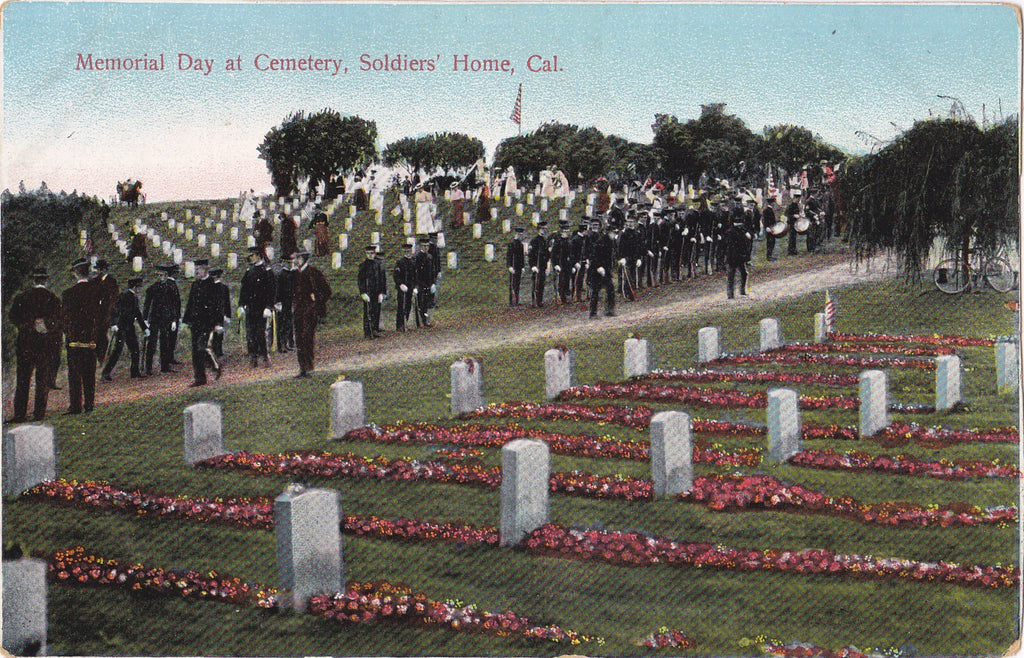 Memorial Day at Cemetery- 1900s Antique Postcard- Soldier's Home- California Graveyard- Post Fund- Used