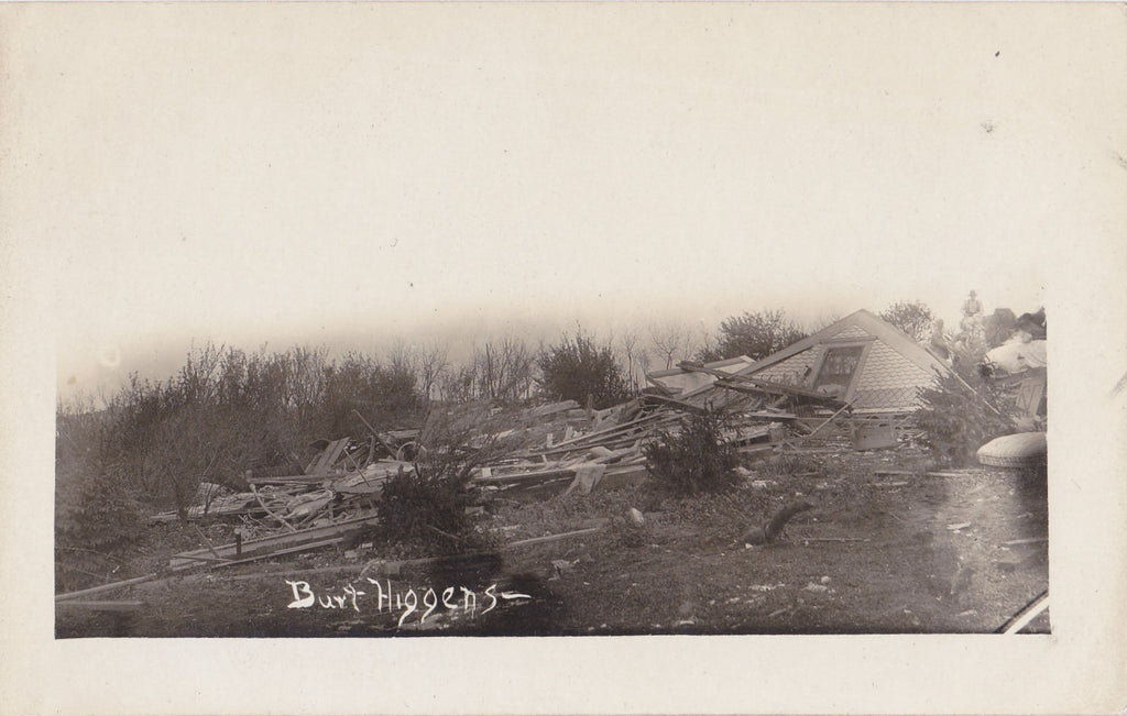 Where Burt Higgens Lived- 1910s Antique Photograph- Natural Disaster- Tornado Aftermath- AZO RPPC- Real Photo Postcard