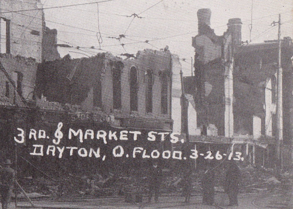 3rd and Market- 1910s Antique Postcard- Great Flood of 1913- Dayton, Ohio- March 26, 1913- Natural Disaster- Aftermath- Haenlein Bros