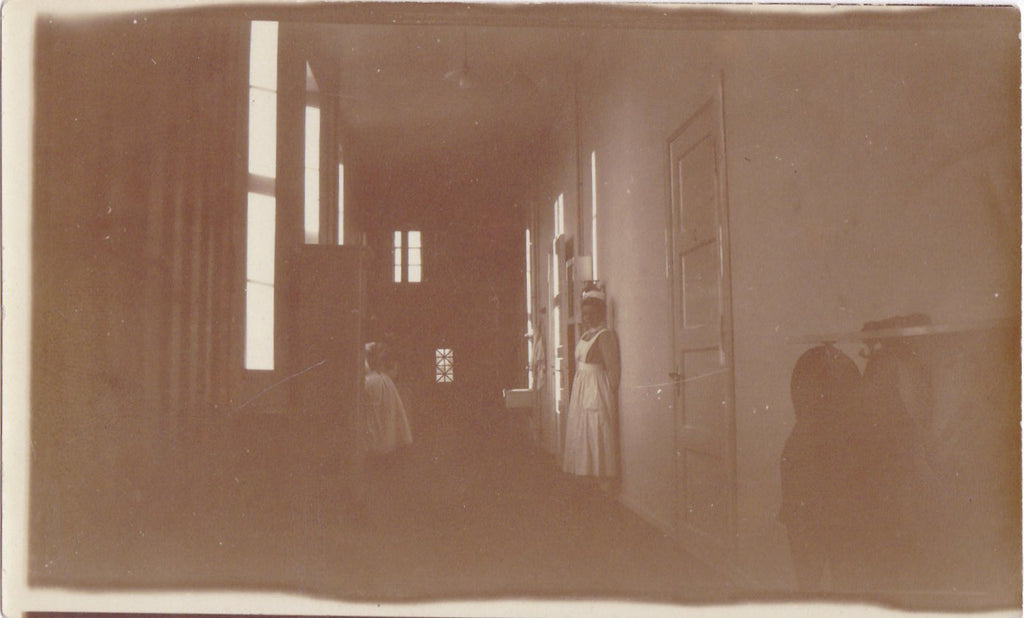 Haunted Hospital- 1910s Antique Photograph- Edwardian Nurse- Creepy Old- Found Photo- Shadow Ghost- Interior- Vernacular Snapshot