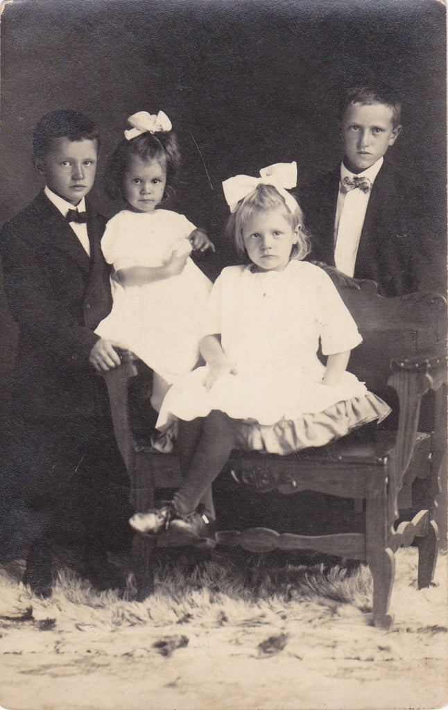 Edwardian Siblings- 1910s Antique Photograph- Brothers Sisters- Children Portrait- Found Photo- Real Photo Postcard- RPPC- Paper Ephemera