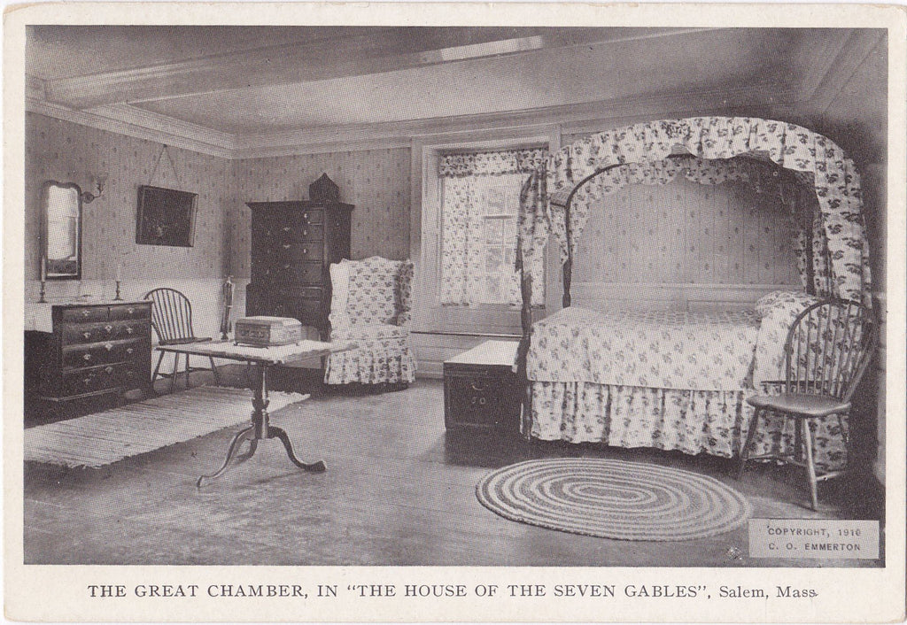 The Great Chamber- 1910s Antique Postcard- House of Seven Gables- Phoebe's Room- Salem, Mass- C O Emmerton- Private Post Card