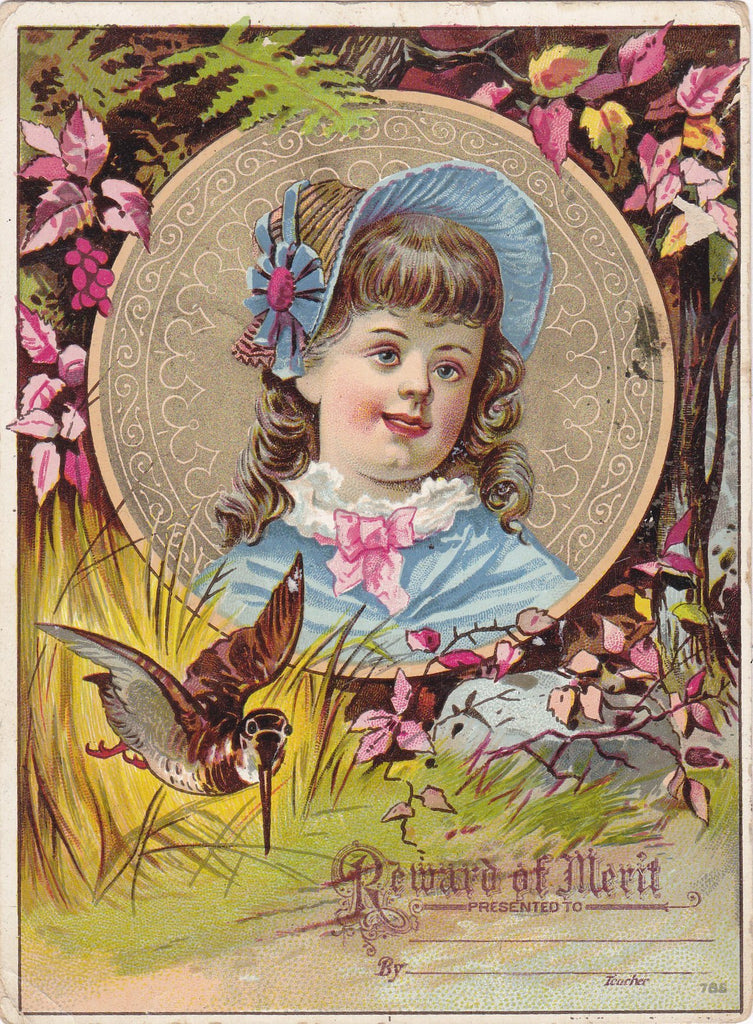 Reward of Merit- 1800s Antique Print- Victorian Lithograph- Honor Student- Good Behavior- Teacher- Trade Card- Paper Ephemera