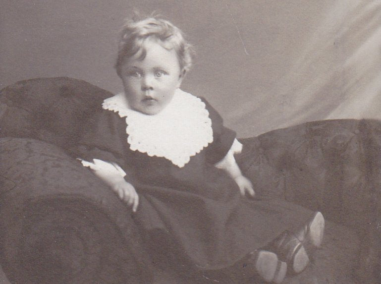 Little Chaise Lounge- 1800s Antique Photograph- Victorian Child- CDV Photo- Photographer B P Bengtsson- Trelleborg, Sweden- Carte de Visite- Found Photo