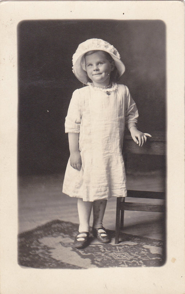 Mama's Girl- 1910s Antique Photograph- Edwardian Girl- Wearing Memorial Pin- AZO RPPC- Real Photo Postcard- Vernacular