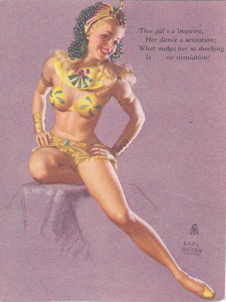 Livewire, No Insulation- 1950s Vintage Card- Earl Moran Pin Up- Shocking Dancer- A Rifkin Co- Wilkes-Barre, PA- Paper Ephemera