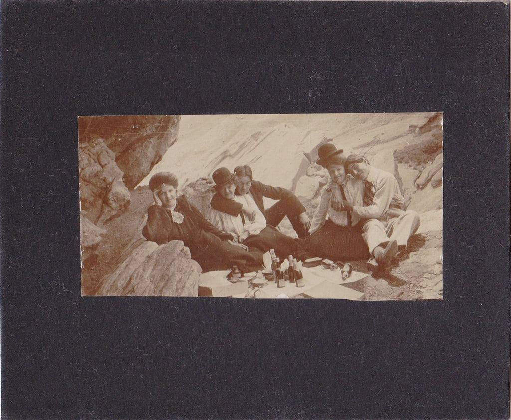Beer and Sandwiches- 1890s Antique Photograph- Victorian Colorado Picnic- Drinking Alcohol- Hiking Friends- Found Photo- Cabinet Photo