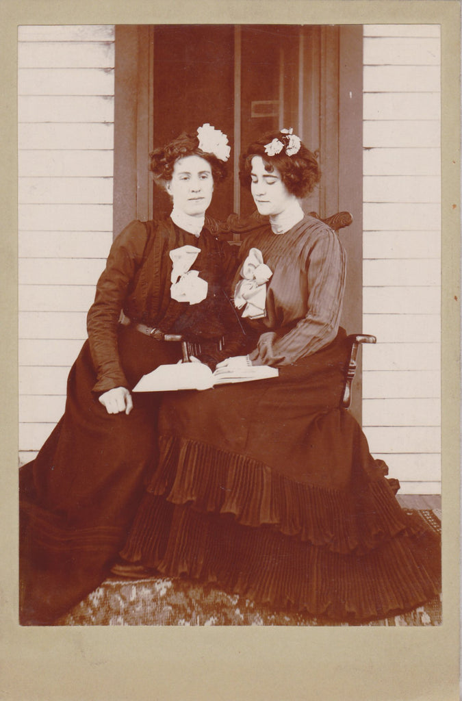 Gibson Sisters- 1890s Antique Photograph- Victorian Women- Belle Epoque- Best Friends- Cabinet Photo- 19th Century Fashion- Holding Book