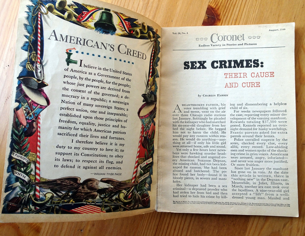 Can Sex Crimes Be Stopped- 1940s Vintage Coronet Magazine- Liz MacLean- August, 1946- Rocket To Mars- News Articles- Paper Ephemera