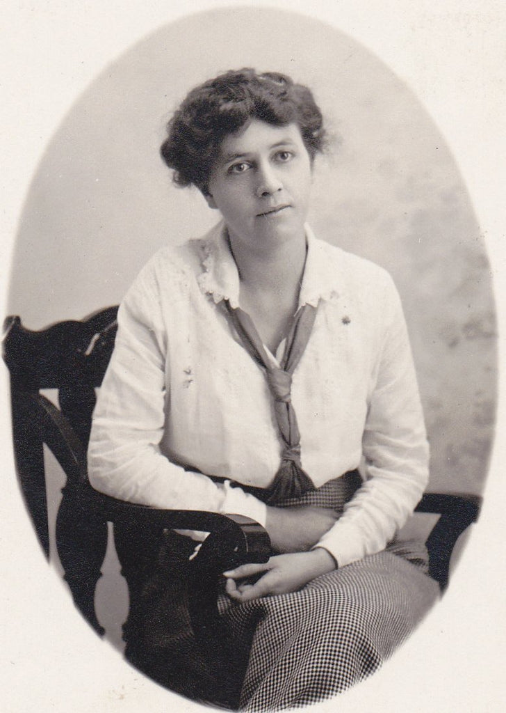 Edwardian Lady- 1910s Antique Photograph- Checkered Tweed Skirt- Found Photo- Real Photo Postcard- Woman RPPC- Fashion- Paper Ephemera