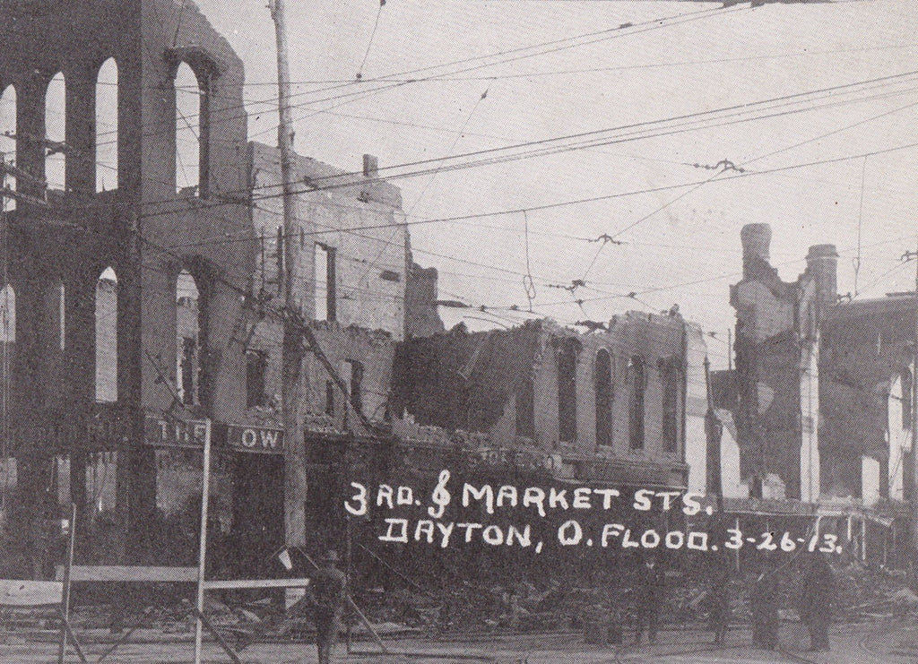 3rd and Market- 1910s Antique Postcard- Great Flood of 1913- Dayton, Ohio- March 26, 1913- Natural Disaster- Aftermath- Haenlein Bros