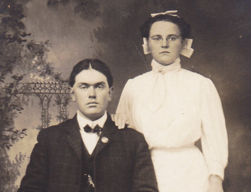 Ben and Lulu- 1910s Antique Photograph- Edwardian Couple- Studio Portrait- RPPC- Real Photo Postcard- Vernacular- Man and Woman