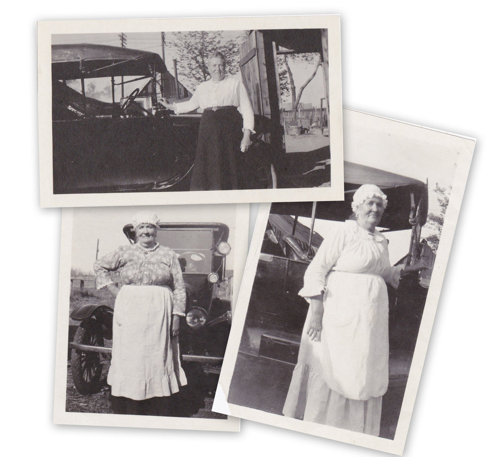 Granny's Pride and Joy- 1920s Antique Photographs- SET of 3- Automobile- Woman and Car- Found Photos- Vernacular Snapshot- Paper Ephemera