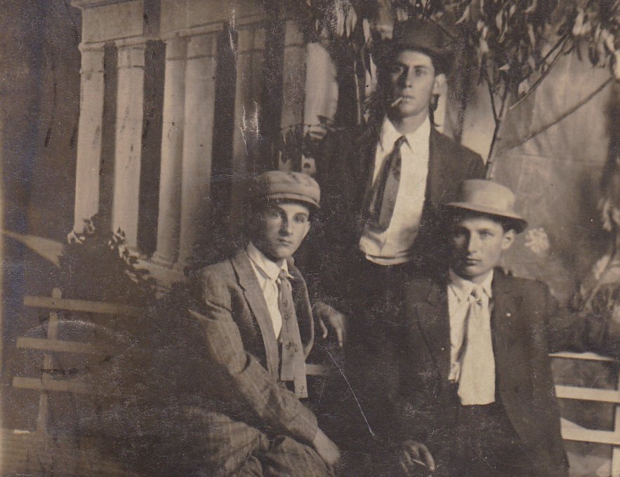 Triple Dandy Brothers- 1910s Antique Photograph- Handsome Men- Edwardian Dandy- Found Photo- RPPC- Real Photo Postcard- Studio Portrait