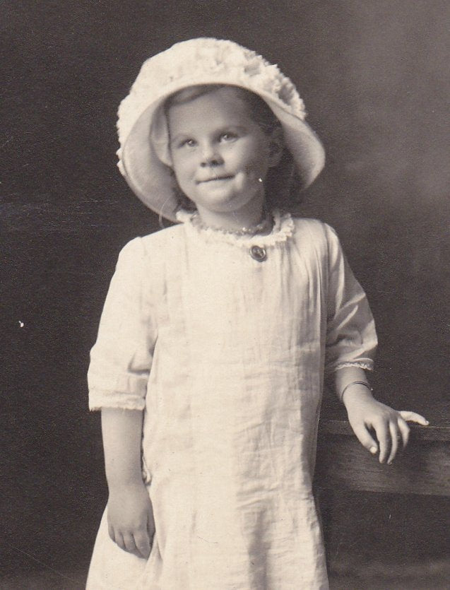 Mama's Girl- 1910s Antique Photograph- Edwardian Girl- Wearing Memorial Pin- AZO RPPC- Real Photo Postcard- Vernacular