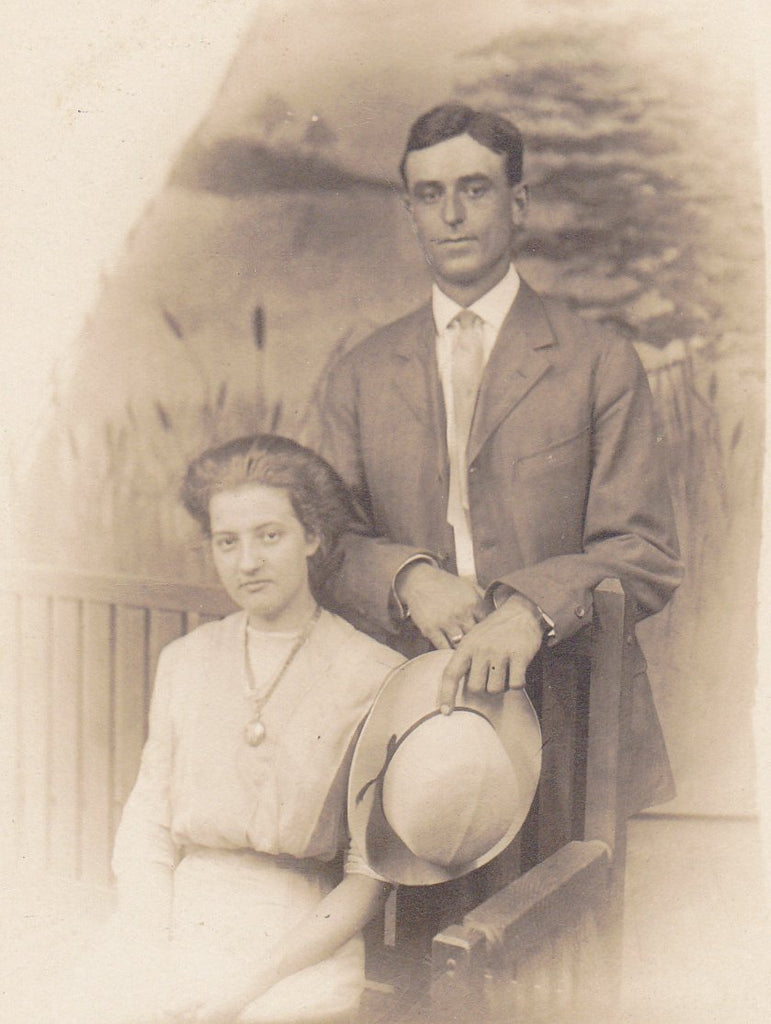 Katie and Elmer- 1910s Antique Photograph- Edwardian Couple- Found Photo- AZO RPPC- Real Photo Postcard- Vernacular- Paper Ephemera