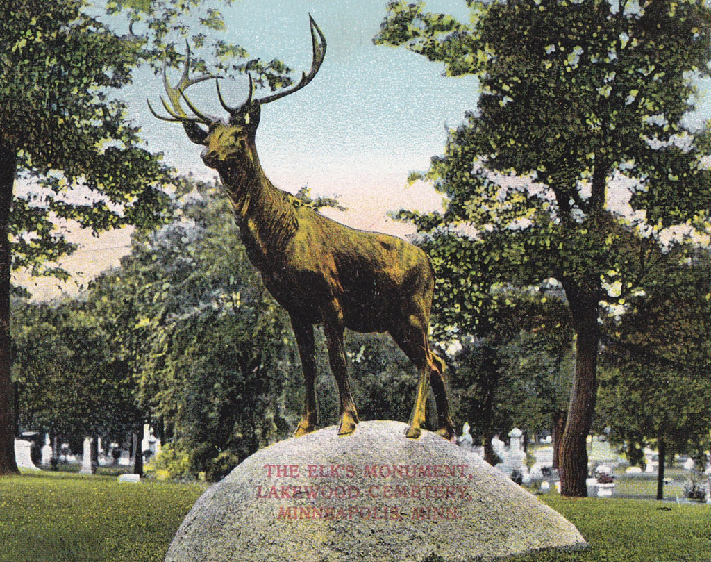 The Elks Monument- 1900s Antique Postcard- Lakewood Cemetery- Minneapolis, MN- BPOE Memorial- A C Bosselman & Co- Unused