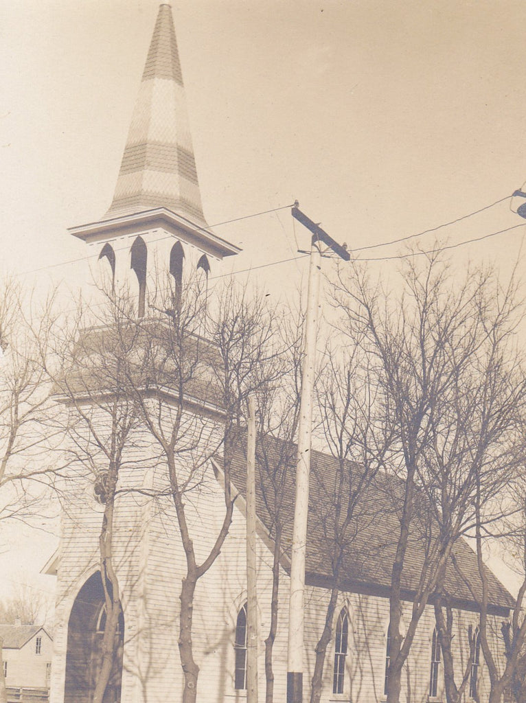 Lutheran Church- 1900s Antique Photograph- Alma City, MN- Old Church Steeple- Found Photo- RPPC- Real Photo Postcard- Vernacular- Ephemera