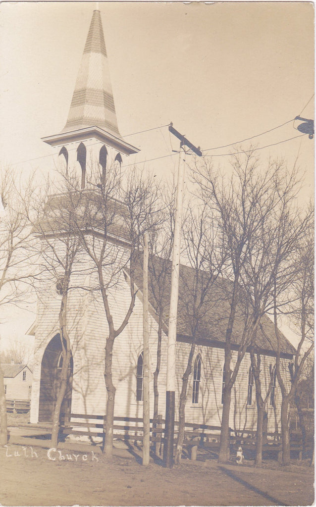 Lutheran Church- 1900s Antique Photograph- Alma City, MN- Old Church Steeple- Found Photo- RPPC- Real Photo Postcard- Vernacular- Ephemera