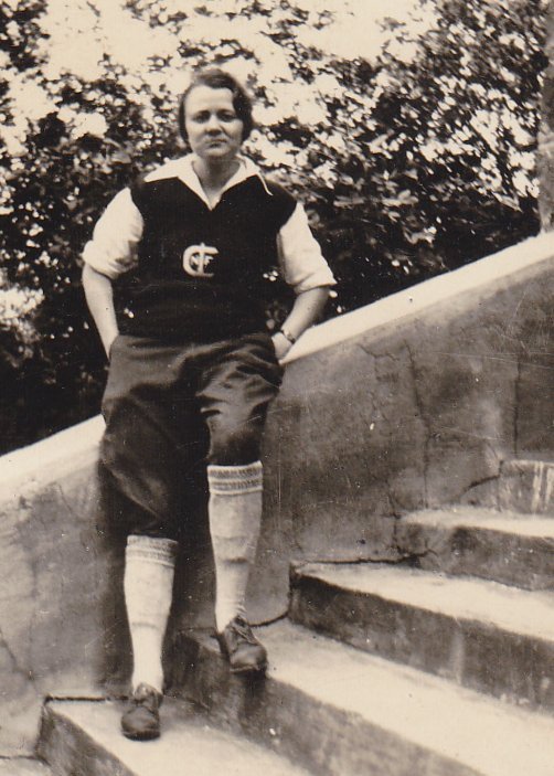 Lady Football Player- 1930s Vintage Photograph- College Sports- Sporty Woman in Uniform- Found Photo- Vernacular- Snapshot- Ephemera