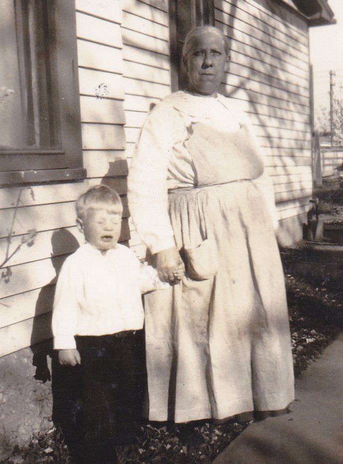 Caught Mid Sneeze- 1920s Antique Photograph- Cute Little Boy- Funny Snapshot- Found Photo- Crying Face- Holding Hands- Grandma- Vernacular