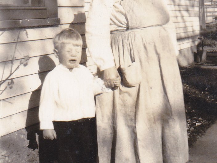 Caught Mid Sneeze- 1920s Antique Photograph- Cute Little Boy- Funny Snapshot- Found Photo- Crying Face- Holding Hands- Grandma- Vernacular