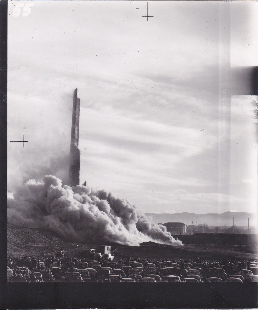Omaha-Grant Smelter Smokestack Demolition- 1950s Vintage Photographs- SET of 4- Feb. 25, 1950- Denver, CO- Photo Proofs- Eyewitness History