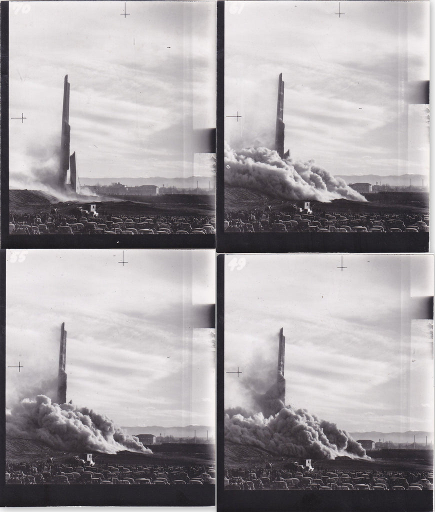 Omaha-Grant Smelter Smokestack Demolition- 1950s Vintage Photographs- SET of 4- Feb. 25, 1950- Denver, CO- Photo Proofs- Eyewitness History