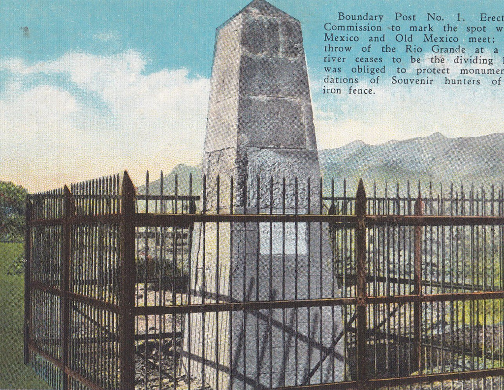 International Boundary Monument No. 1- 1940s Vintage Postcard- El Paso, TX- Texas Landmark- Souvenir View- C. T. American Art- Used