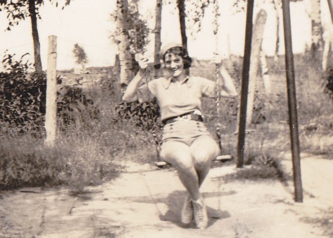 Swinging Both Ways- 1940s Vintage Photograph- Hanging Upside Down- Swing Set- Found Photo- Vernacular Snapshot