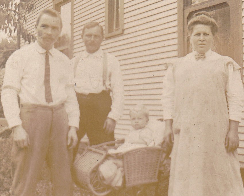 Meet the Claudes- 1910s Antique Photograph- Edwardian Family- Baby in Wicker Buggy- Identified- Real Photo Postcard- RPPC