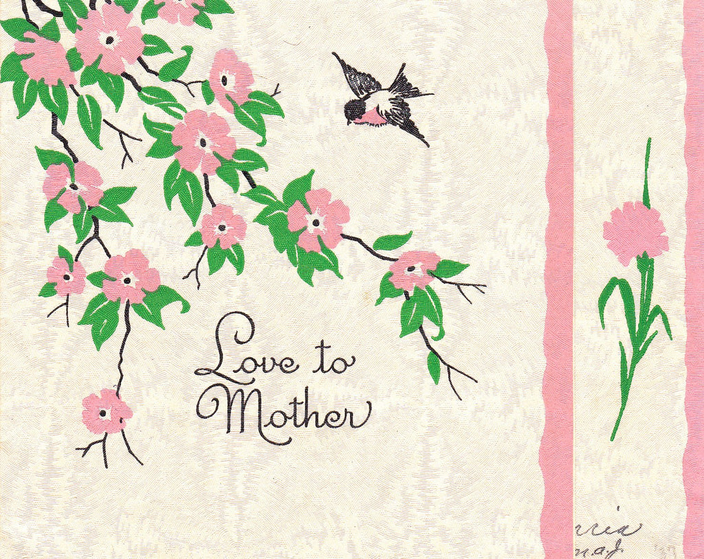 Love to Mother- 1930s Vintage Card- Birds and Flowers- Mother's Day Greeting- Used