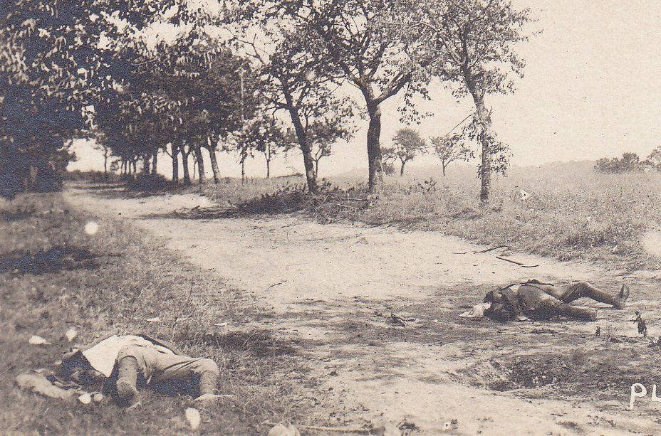Attack of the Plateau De Nouvron- 1910s Antique Photograph- WWI France- Battlefield Dead Soldiers- Real Photo Postcard- RPPC- Eyewitness History