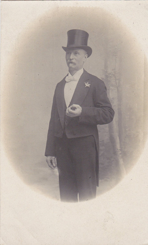 Gentleman Most Proper- 1900s Antique Photograph- Edwardian Man- White Goatee Beard- Real Photo Postcard- Smoking Cigar- RPPC- Paper Ephemera