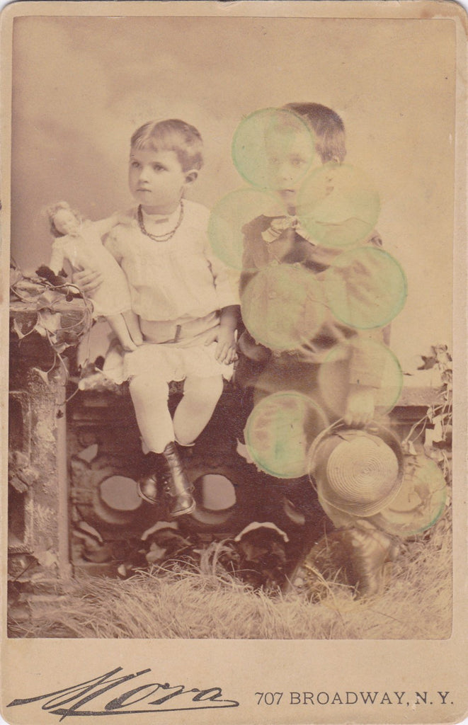 A Peculiar Affliction- 1800s Antique Photograph- Ghostly Victorian Children- Green Orbs- Haunted Creepy Doll- Accidental Art- Paper Ephemera