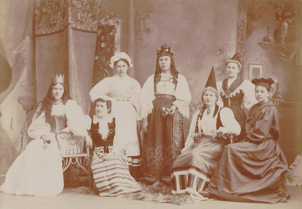 Traditional Swedish Wedding-  1900s Antique Photograph- Bridal Party Beauties- Women in National Costume- Old Cabinet Photo- Paper Ephemera