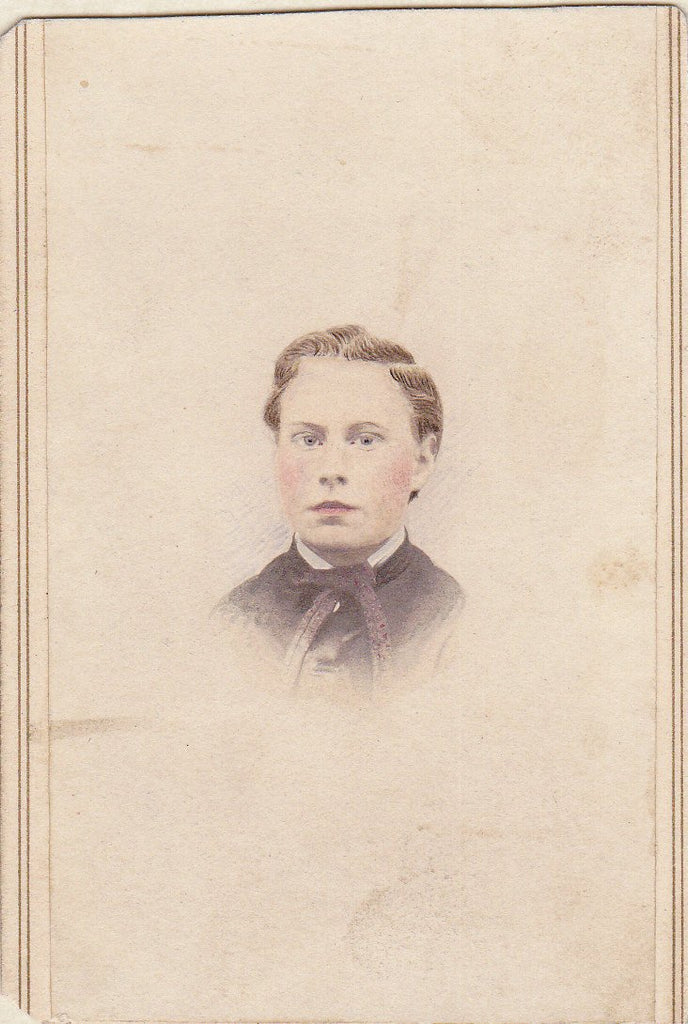 Young Master- 1800s Antique Photograph- Handsome Youth with Rosy Cheeks- Victorian Portrait- Hand Tinted- CDV Photo