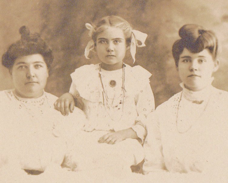 Charming Trio- 1900s Antique Photograph- Edwardian Mother and Daughters- Fancy Hairstyles- Real Photo Postcard- RPPC- Paper Ephemera