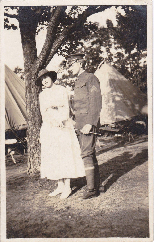 To Have and To Hold-  1910s Antique Photograph- Wartime Romance- WWI Soldier and Sweetheart- Real Photo Postcard- Cyko RPPC