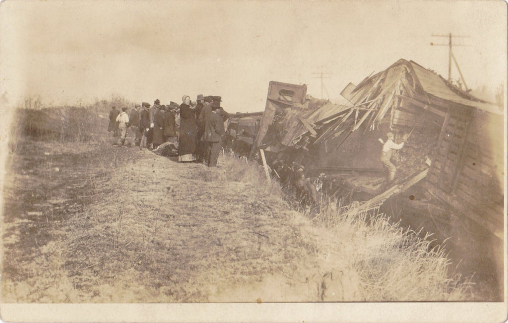 Train Wreck- 1910s Antique Photograph- Real Photo Postcard- Accident- Locomotive Collision- Disaster Eyewitness- AZO RPPC