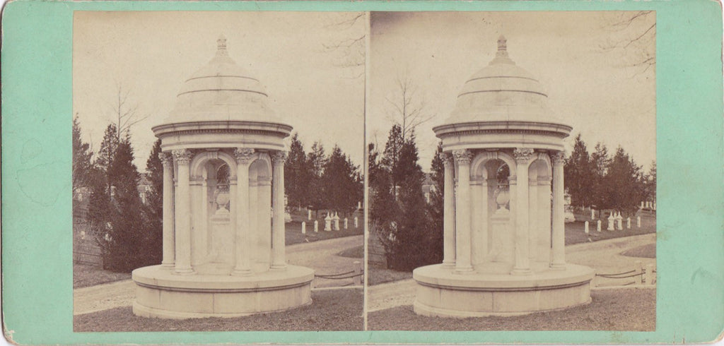 Greenwood Cemetery- 1800s Antique Stereo Photo- Brooklyn, New York- Graveyard Memorial- Cremer's Stereoscopic Emporium- Paper Ephemera
