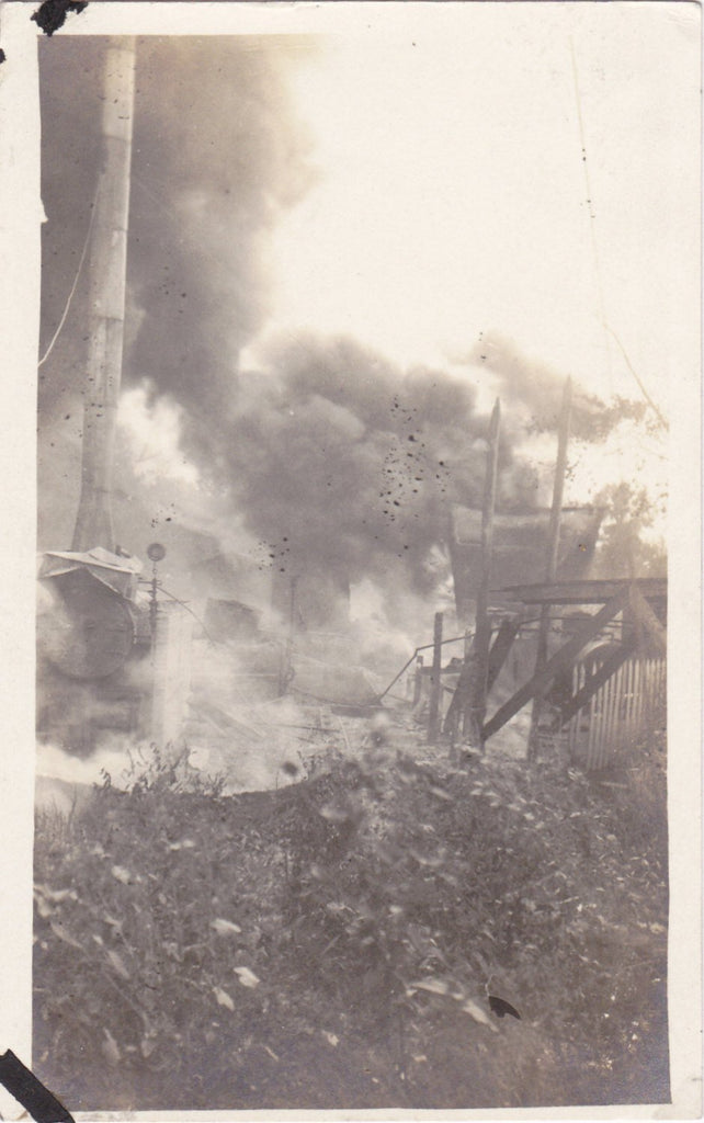 What The Blazes- 1910s Antique Photograph- Smoke and Fire- Natural Disaster- Burning Building- Real Photo Postcard- AZO RPPC