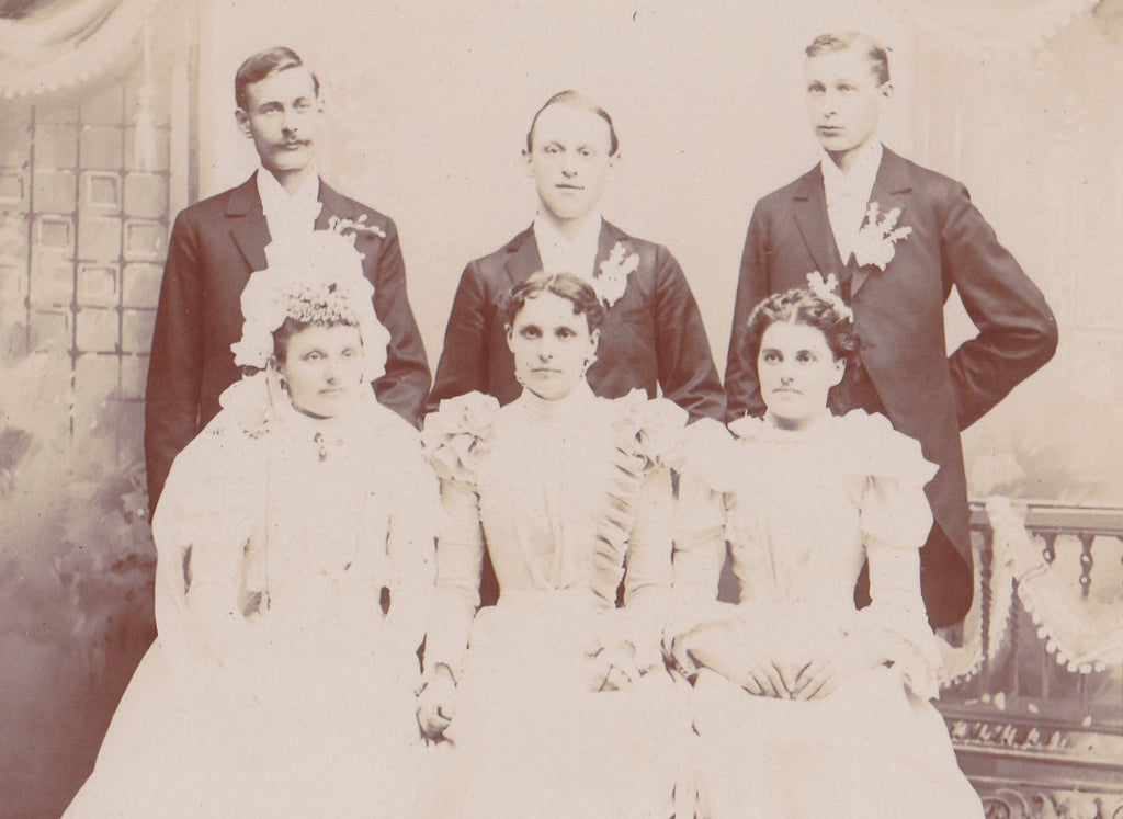 Victorian Wedding Party- 1800s Antique Photograph- Watertown, Wisconsin- Bride and Groom- Cabinet Photo- Photographer Dufresne