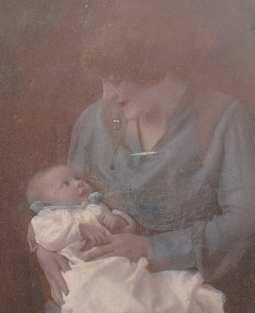 Memories in Blue- 1900s Antique Photograph- Ghostly Mother and Child- Haunting- Hand Tinted- Real Photo Postcard- AZO RPPC