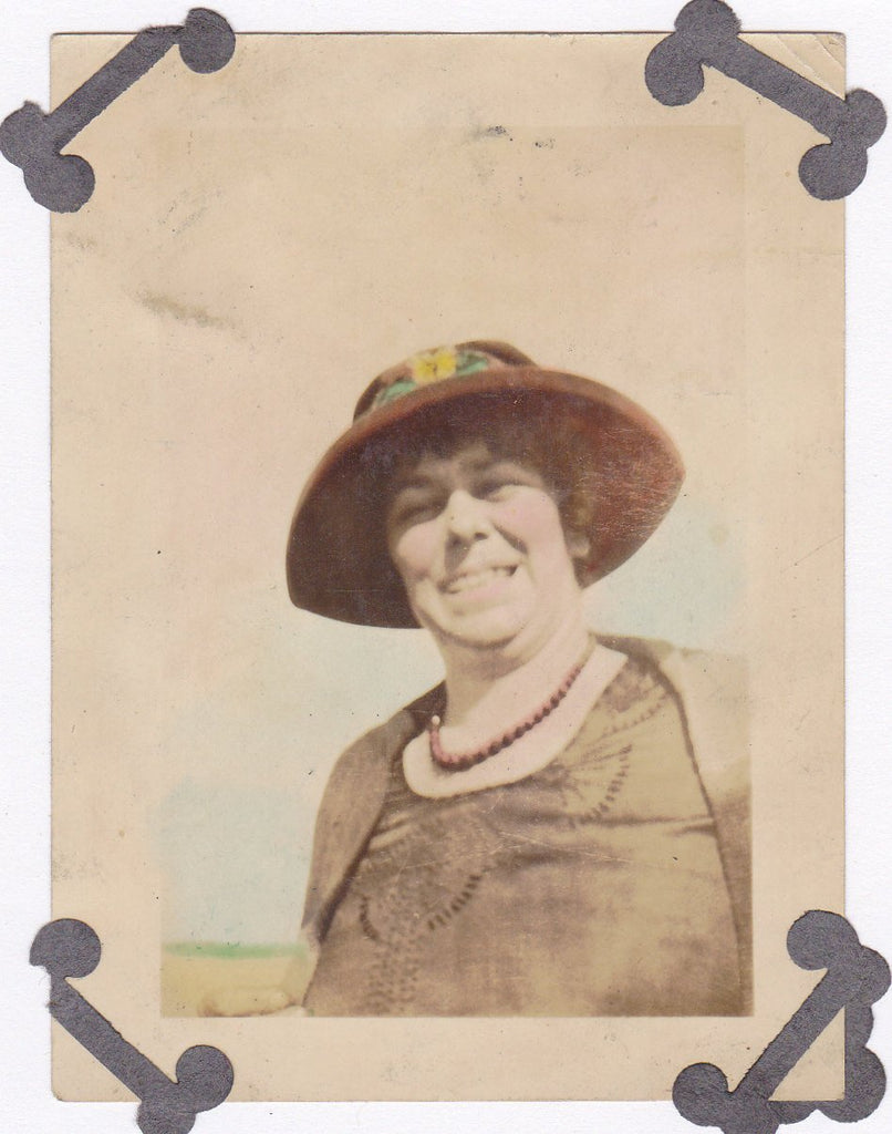 Keep On Smiling- 1920s Antique Photograph- Hand Tinted- Found Photo- Picture of Woman- Roaring 20s- Beach Snapshot
