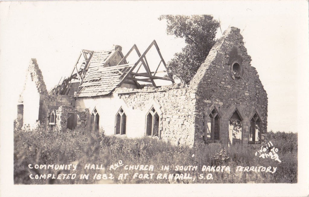 All That Remains of Fort Randall- 1940s Vintage Photograph- Church Ruins- South Dakota Territory- Real Photo Postcard- Kodak RPPC