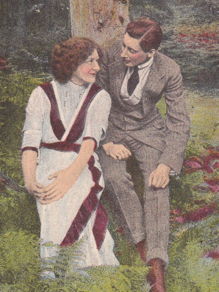 Hometown Girl- 1910s Antique Postcard- Lovers Under Tree-  Edwardian Romance- Art Comic Card- Bamforth & Co.- Used