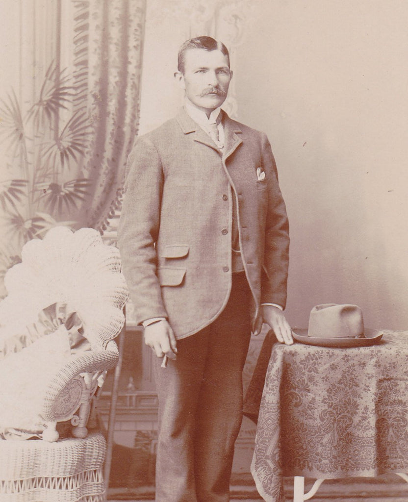 Where's My Whiskey- 1800s Antique Photograph- Cigar Smoking Victorian Gentleman- Oconomowoc, Wisconsin- Cabinet Photo- Paper Ephemera
